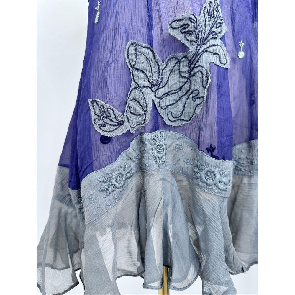Free People Vintage Y2K Silk Embroidered Appliqué Cami Top 2 Boho Coquette Fairy - Picture 9 of 13